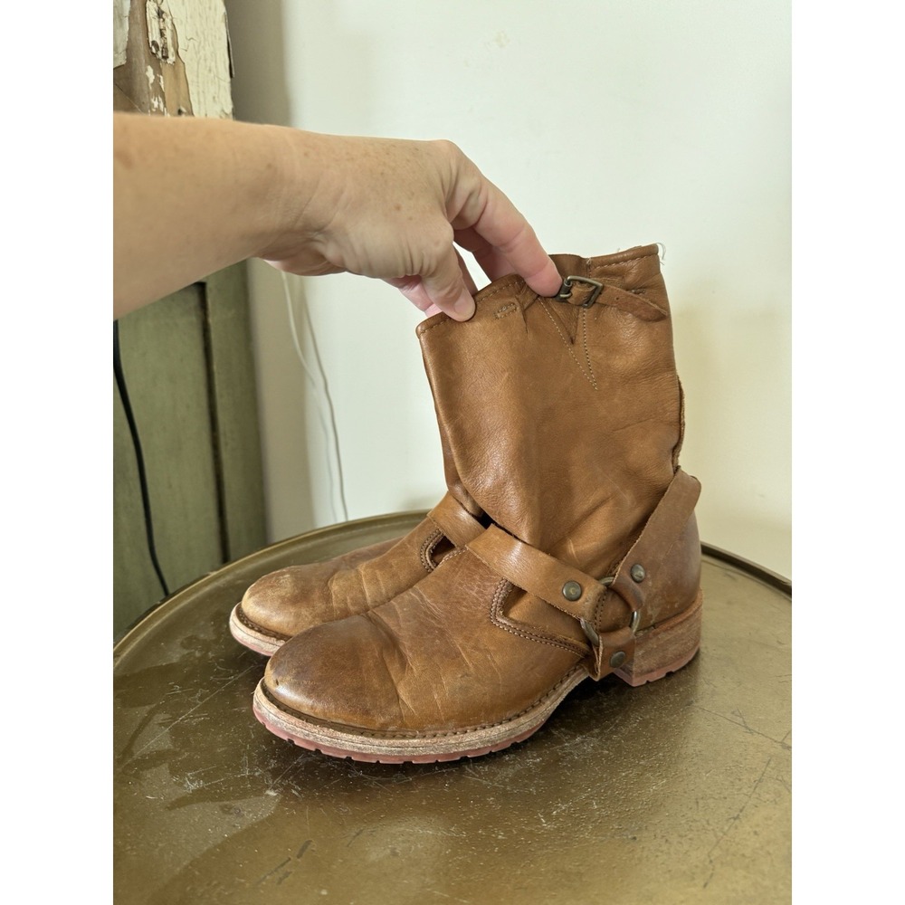 VINTAGE SHOE CO. Boots Sz 7 Brown Mid Calf Leather Buckle Western Biker Cowgirl
